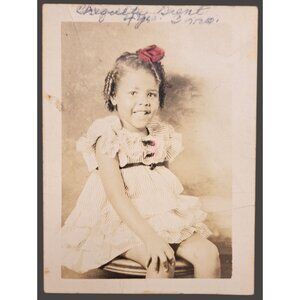 Antique Hand-Tinted Portrait Photo Young Girl Age 4 African American Sepia 1920s